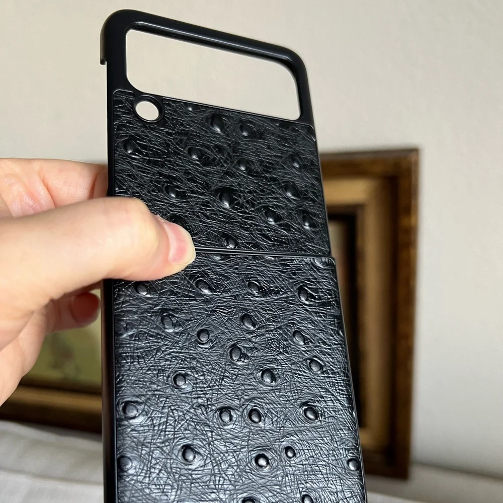 For Samsung Galaxy z flip 3 5G phone case genuine leather ostrich pattern